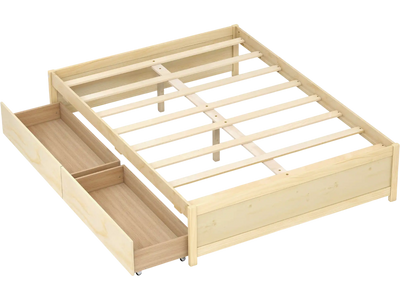 Costway Full Size Wooden Platform Bed Frame w/ 2 Rolling Storage Drawers 268719534 New