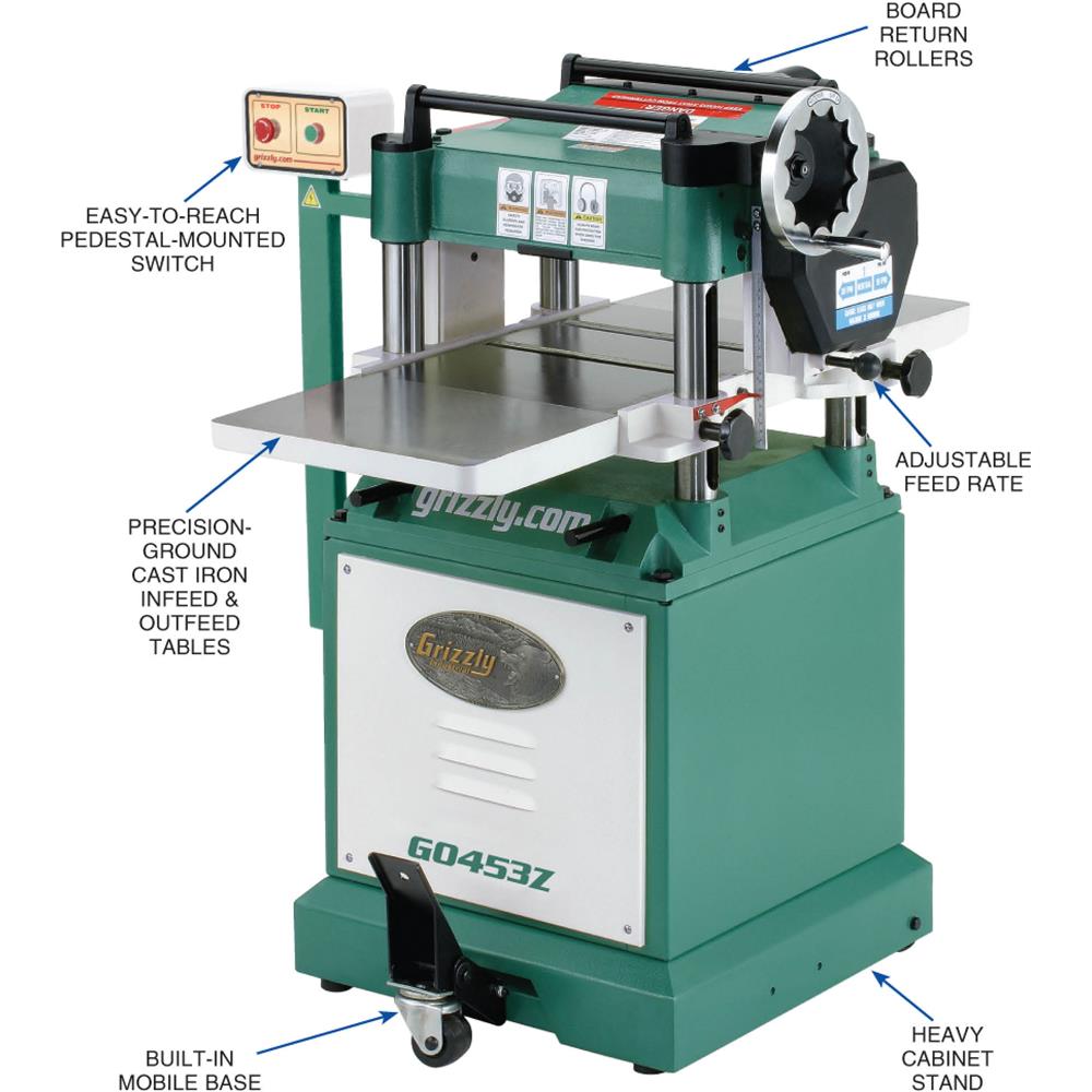 Grizzly G0453Z Planer 15" 3 HP with Spiral Cutterhead New