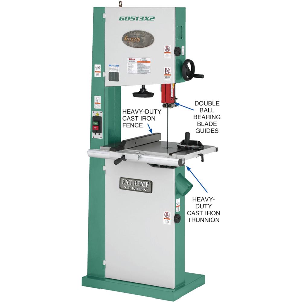 Grizzly G0513X2 Bandsaw 17" 2 HP with Cast-Iron Trunnion New