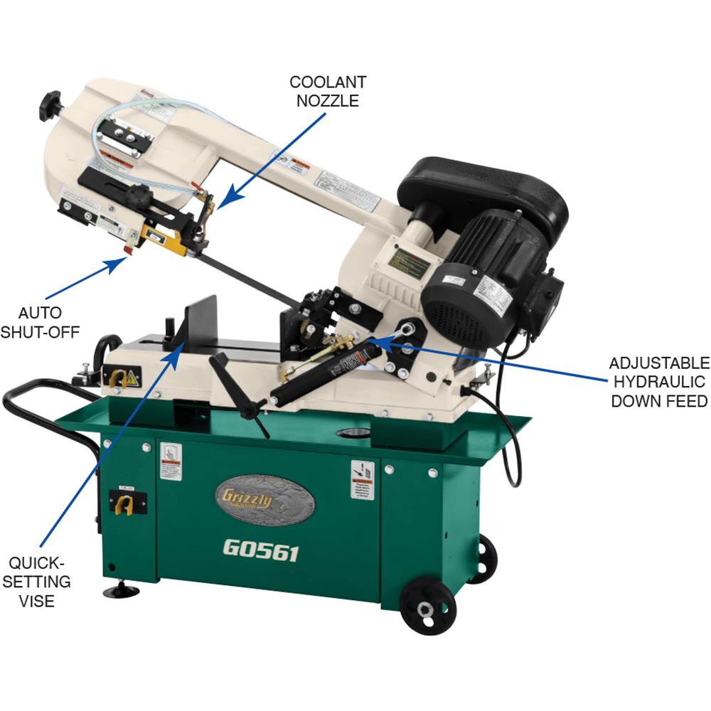 Grizzly G0561 Metal Bandsaw 7" x 12" 1 HP Horizontal with Coolant System New
