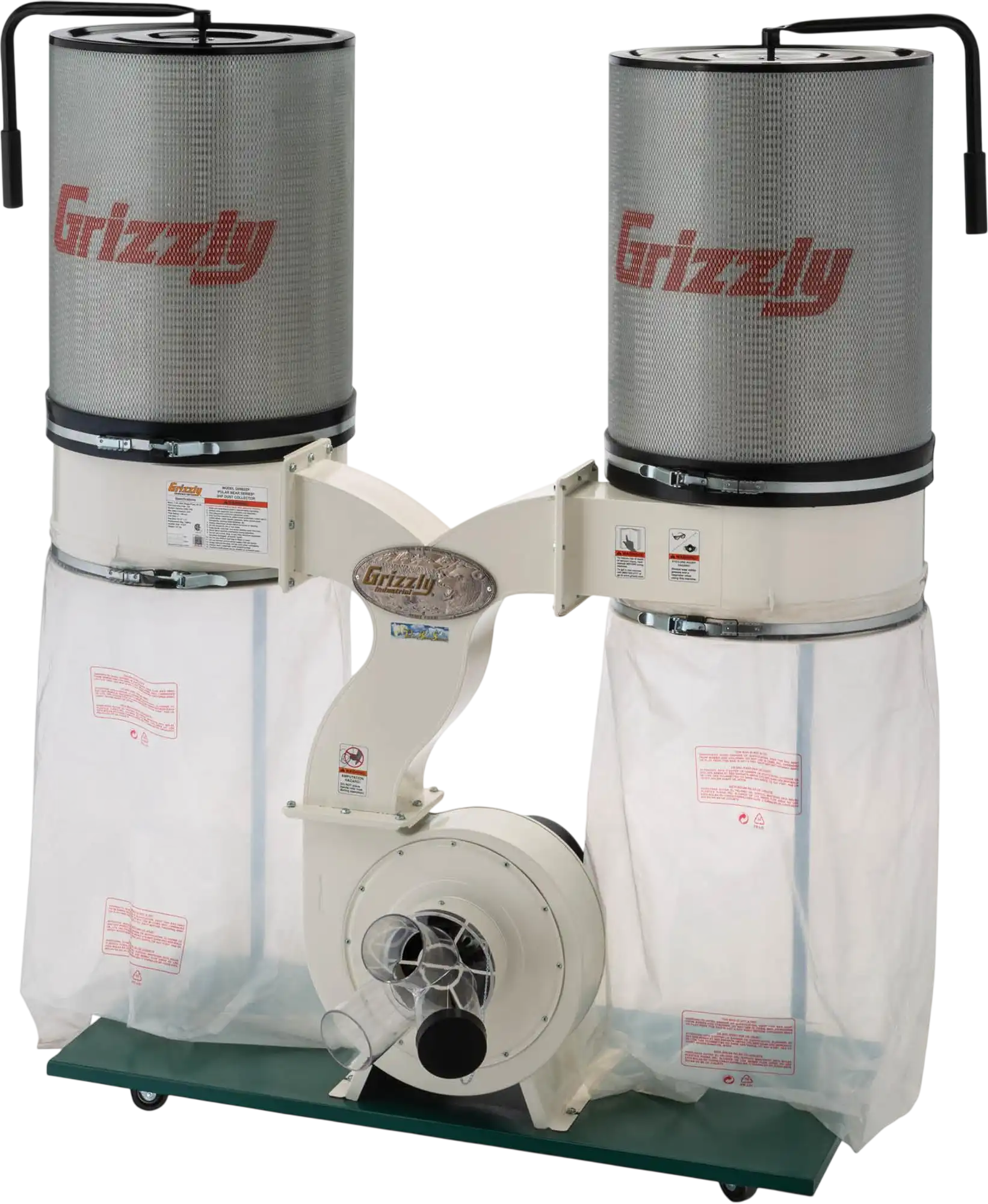 Grizzly G0562ZP Dust Collector 3 HP Double Canister with Aluminum Impeller New