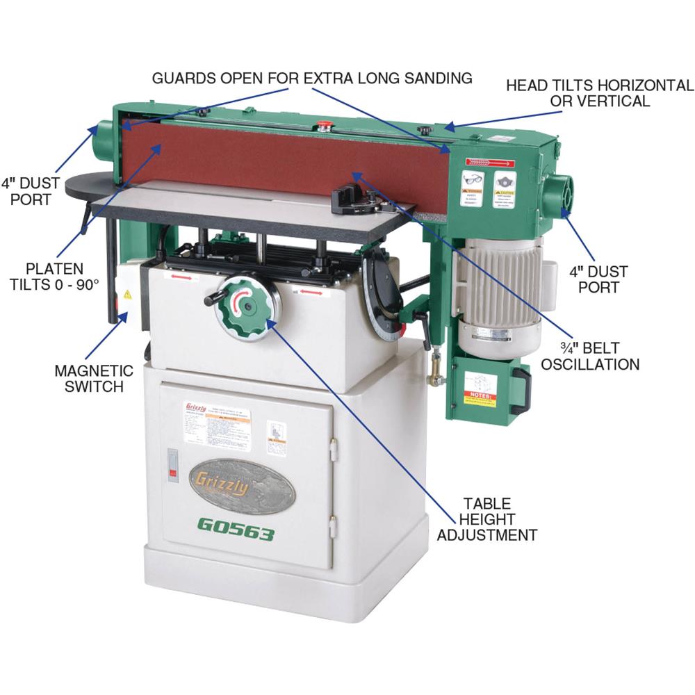 Grizzly G0563 Oscillating Edge Sander 6" x 89" with 4 Spindle Drums New