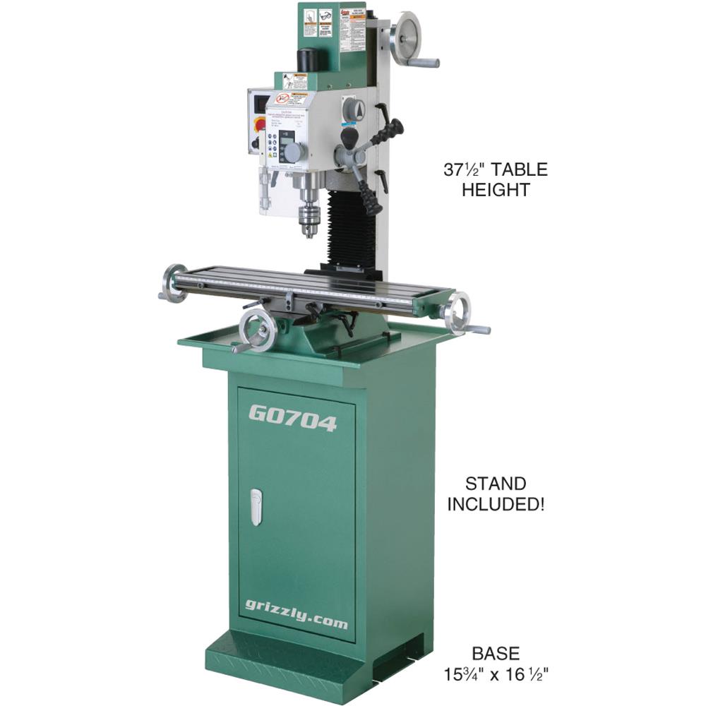 Grizzly G0704 - 7" x 27" 1 HP Mill/Drill with Stand