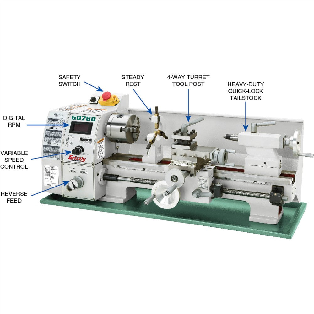 Grizzly G0768 - 8" x 16" Variable-Speed Benchtop Metal Lathe