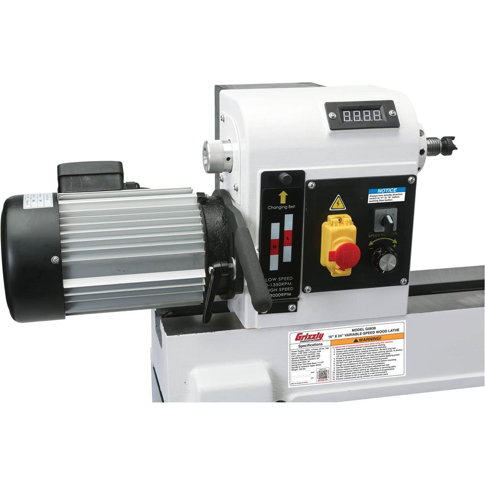 Grizzly G0838 - 16" x 24" Variable-Speed Wood Lathe