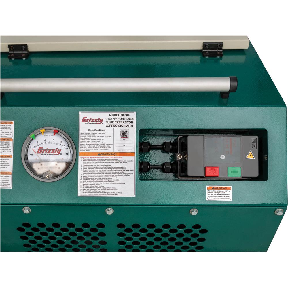 Grizzly G0964 - 1-1/2 HP Portable Fume Extractor with Precision Arm