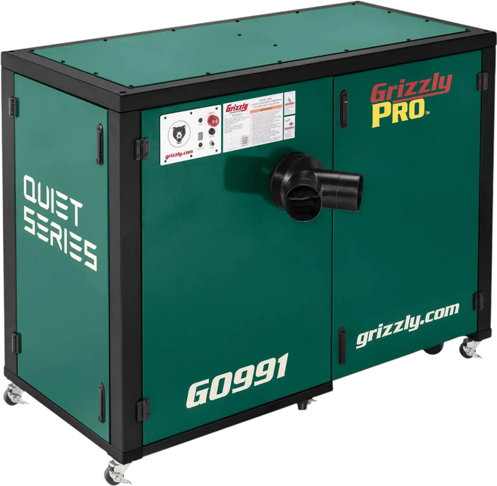 Grizzly G0991 - 1-1/2 HP Ultra-Quiet Horizontal Cyclone Dust Collector