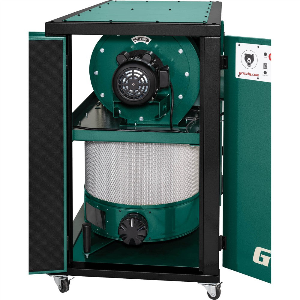 Grizzly G0991 - 1-1/2 HP Ultra-Quiet Horizontal Cyclone Dust Collector
