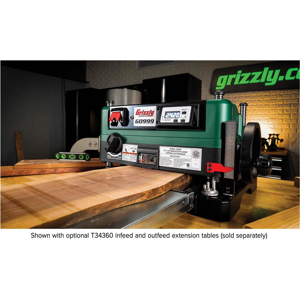 Grizzly G0999 - 15" 2 HP Benchtop Planer with Spiral Cutterhead