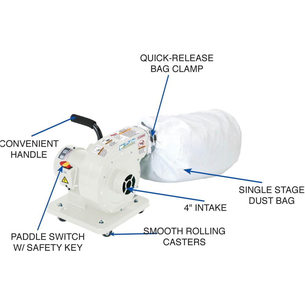 Grizzly G1163P - 1 HP Light Duty Dust Collector - Polar Bear Series