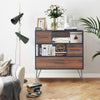 3-tier wood storage cabinet with a smooth surface and metal legs, offering multi-layer storage for books and decor.