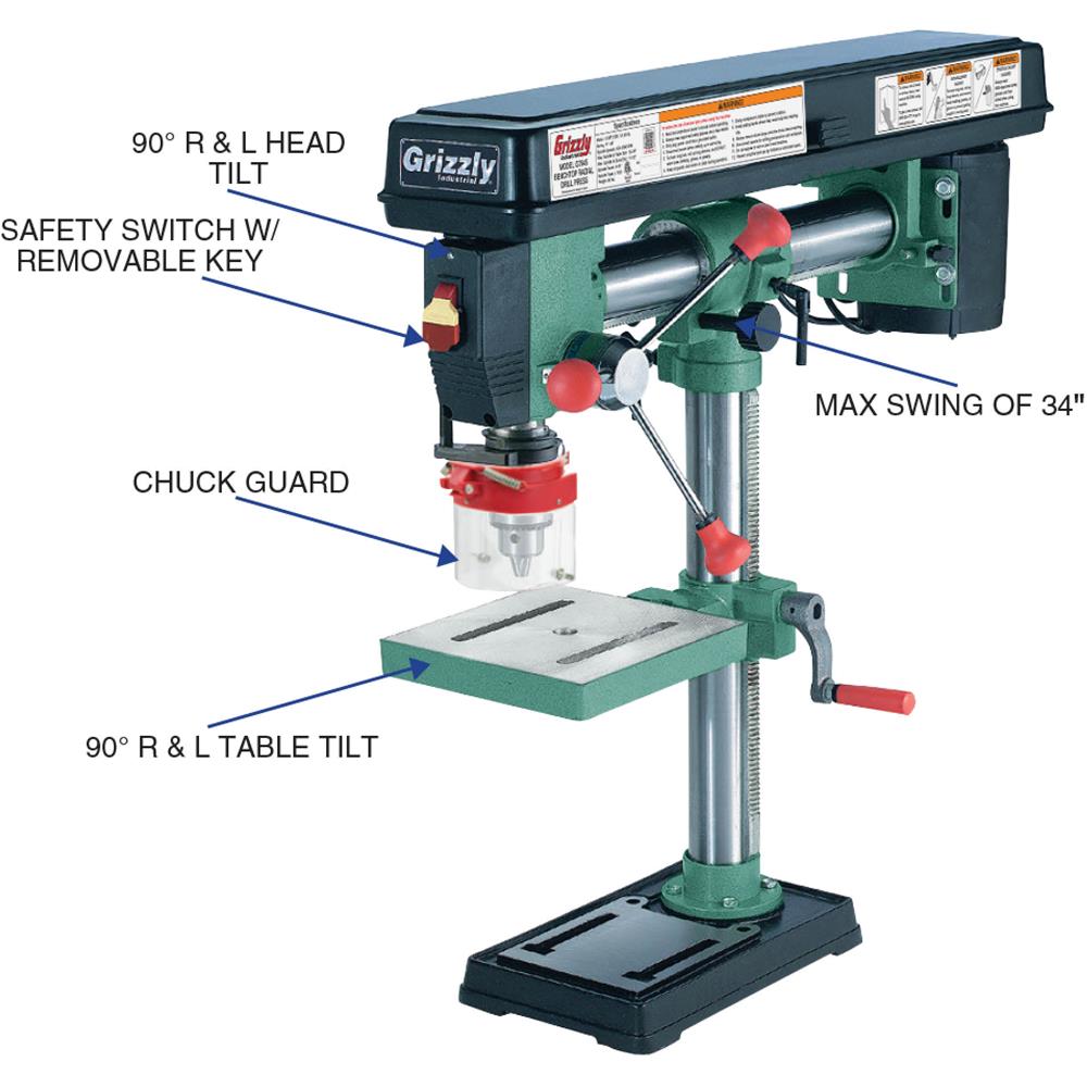 Grizzly G7945 - 34" Benchtop Radial Drill Press