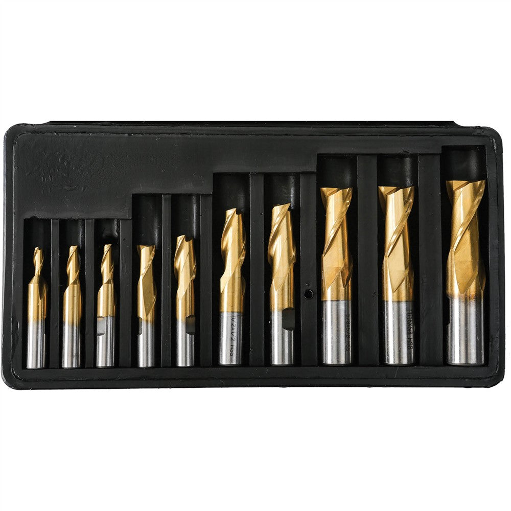 Grizzly G9761 - HSS TiN Coated 2 Flute End Mills, 10 pc. Set