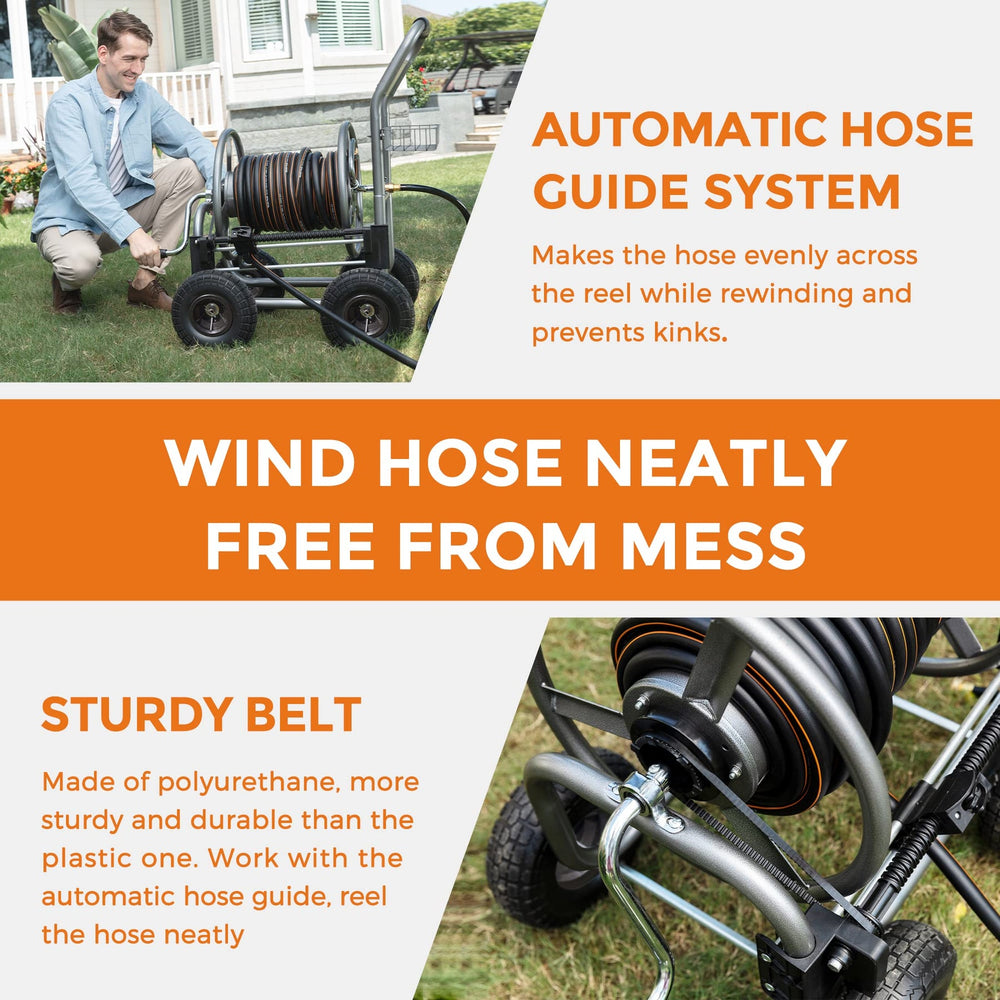 Giraffe Tools Garden Hose Reel Cart 4 Wheels Heavy Duty New