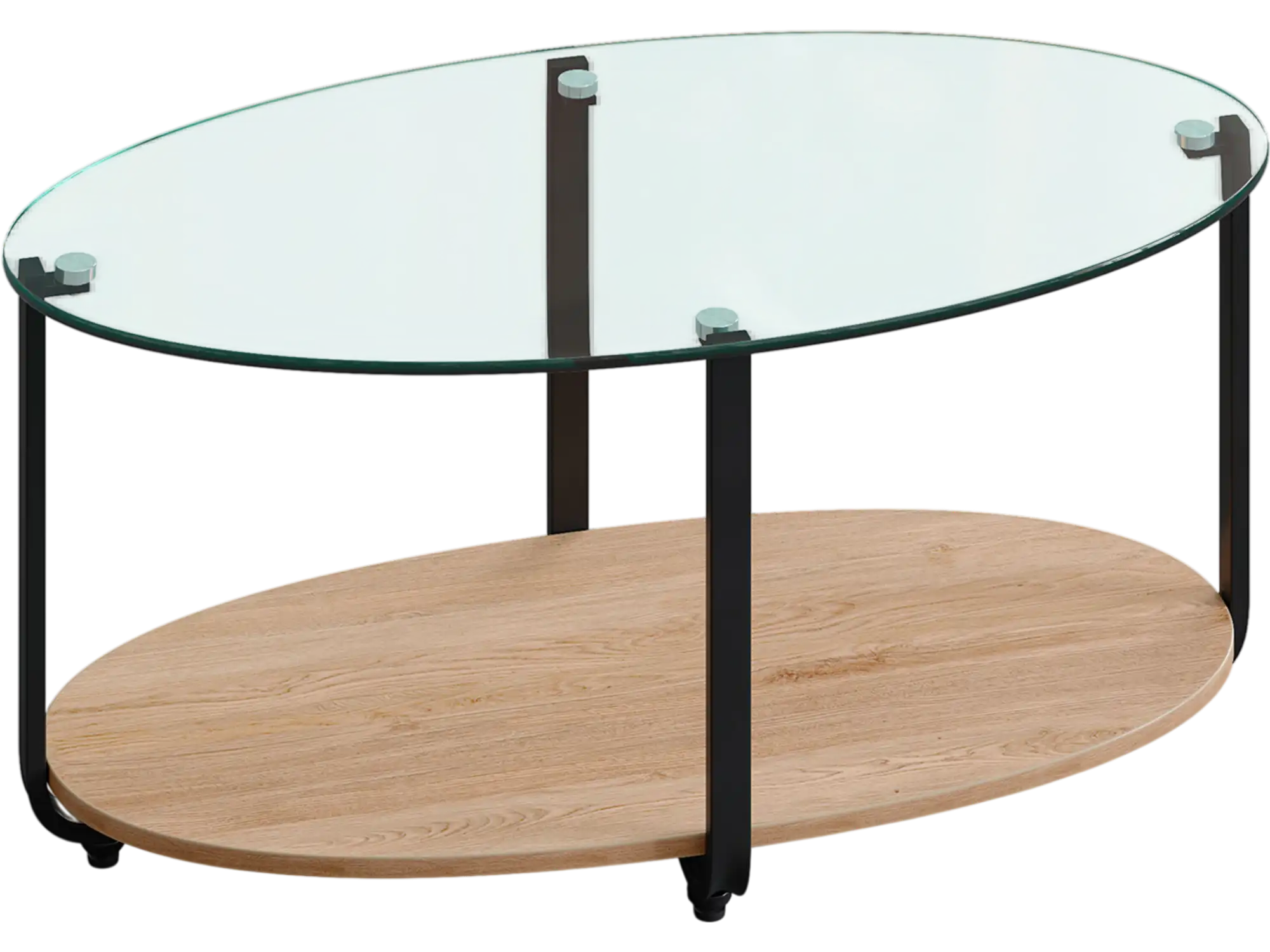 Costway 2-Tier Oval Glass Top Coffee Table w/ Wooden Shelf 09123785 New