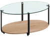 2-Tier Glass-Top Oval Coffee Table with Wooden Shelf for Living Room