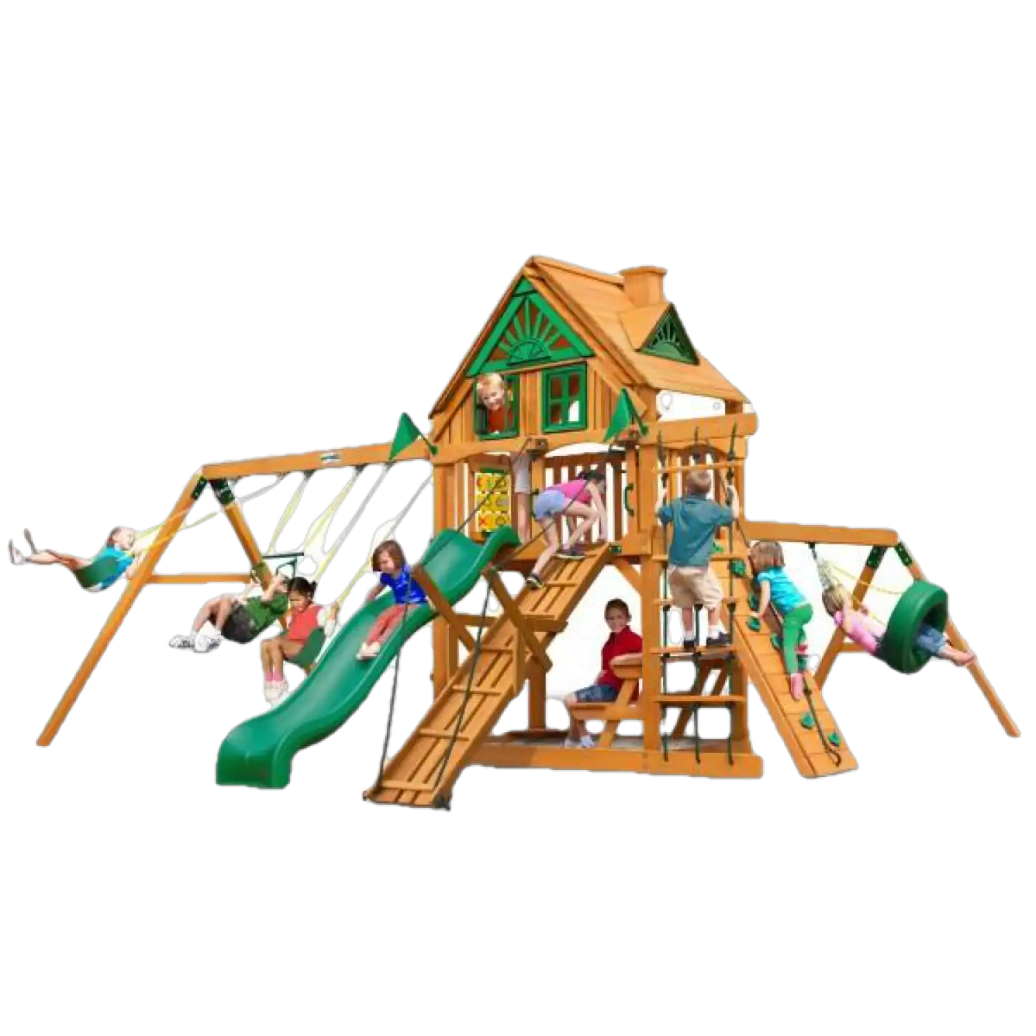 Gorilla Playsets 01-0052-AP Frontier Treehouse with Amber Posts Swing Set and Residential Wood Playset New