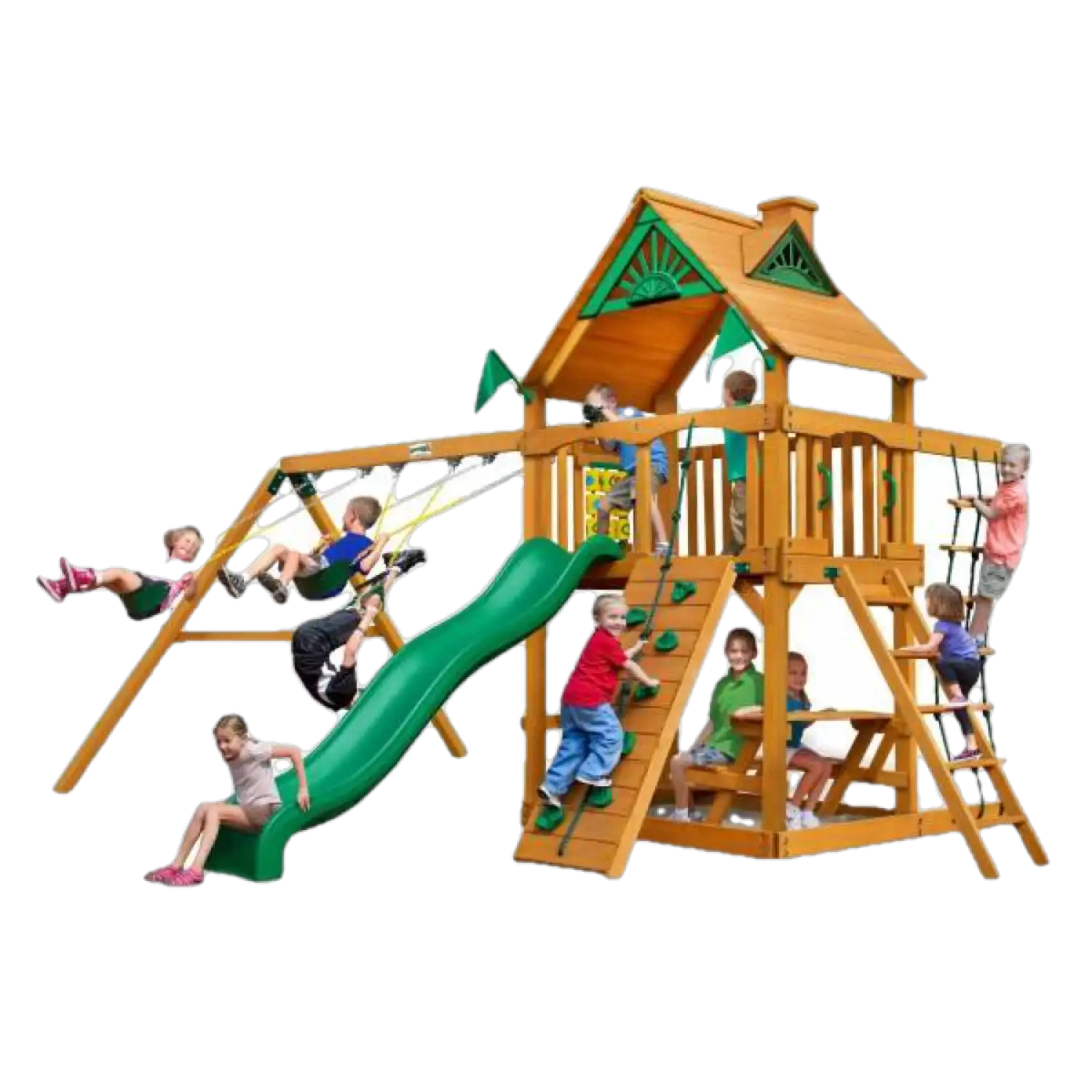 Gorilla Playsets 01-0003-AP Chateau Amber Posts Swing Set and Residential Wood Playset with Standard Wood Roof New