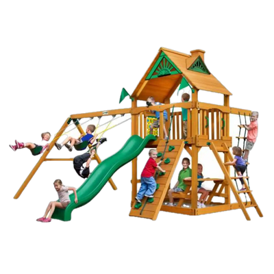 Gorilla Playsets 01-0003-AP Chateau Amber Posts Swing Set and Residential Wood Playset with Standard Wood Roof New