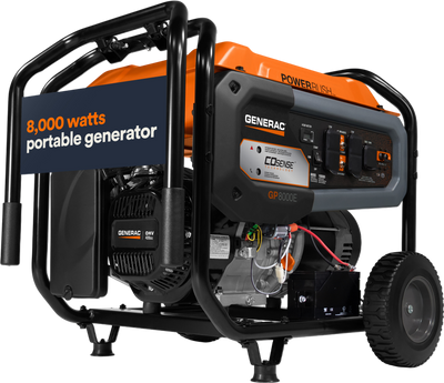 Generac GP8000E 8000W/10,000W Generator Gas PowerRush with CO Sense Electric Start 7715 RFB