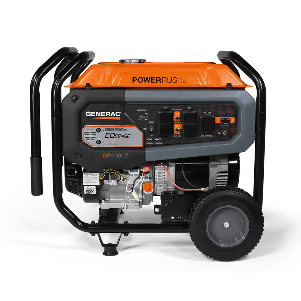 Generac GP8000E 8000W/10,000W Generator Gas PowerRush with CO Sense Electric Start 7715 RFB