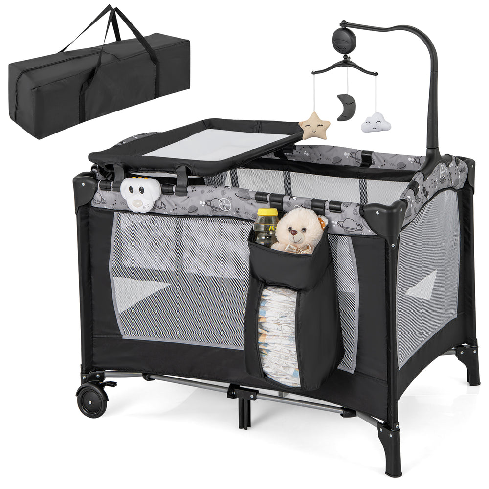 Multi-Functional Baby Playpen with Mattress and Removable Changing Table-Gray - Gallery View 1 of 10