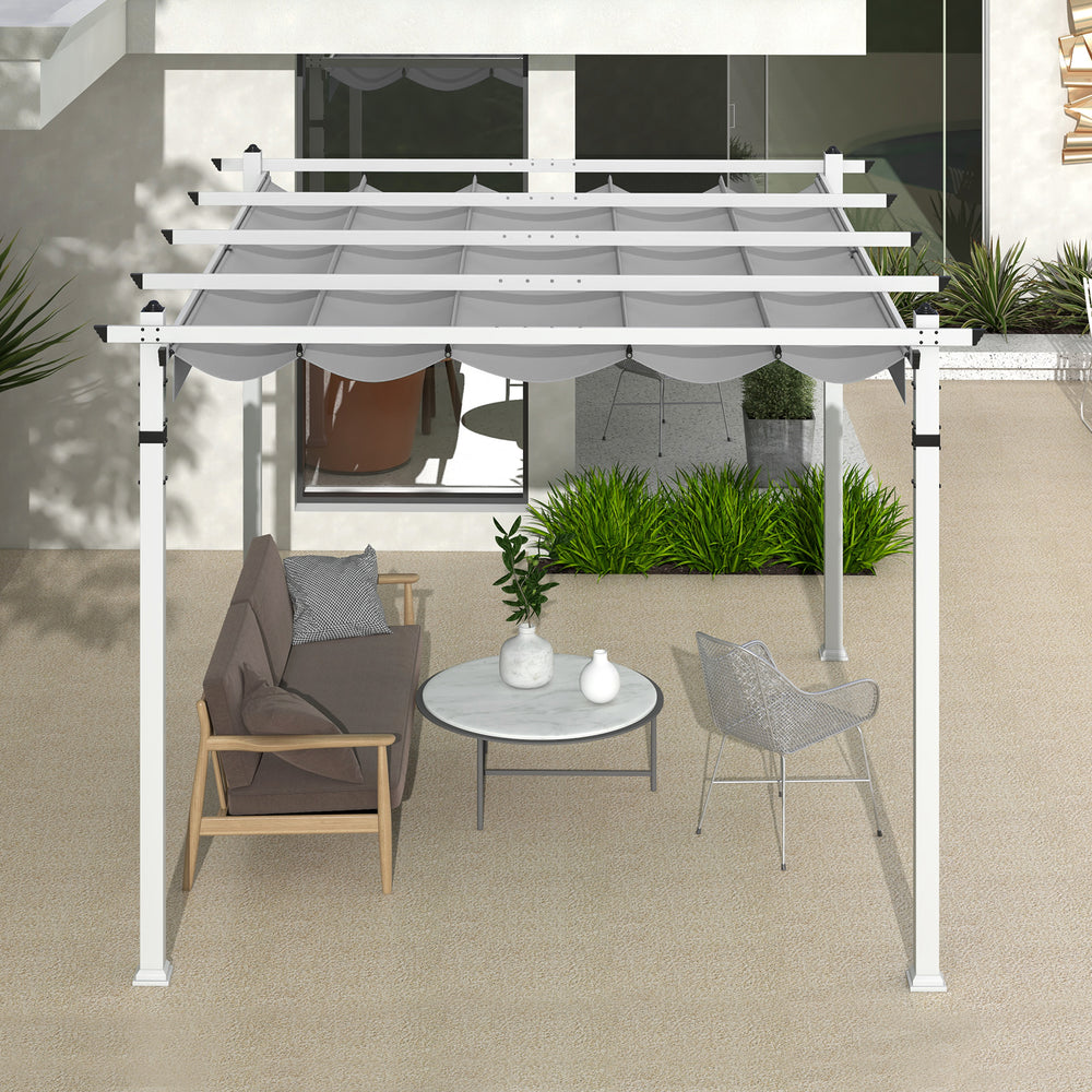 Outdoor Pergola with Retractable Canopy and Aluminum Frame-Gray - Gallery View 1 of 12