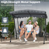 3-seat outdoor porch canopy swing in gray with adjustable shading, robust metal frame, perfect for backyard relaxation.