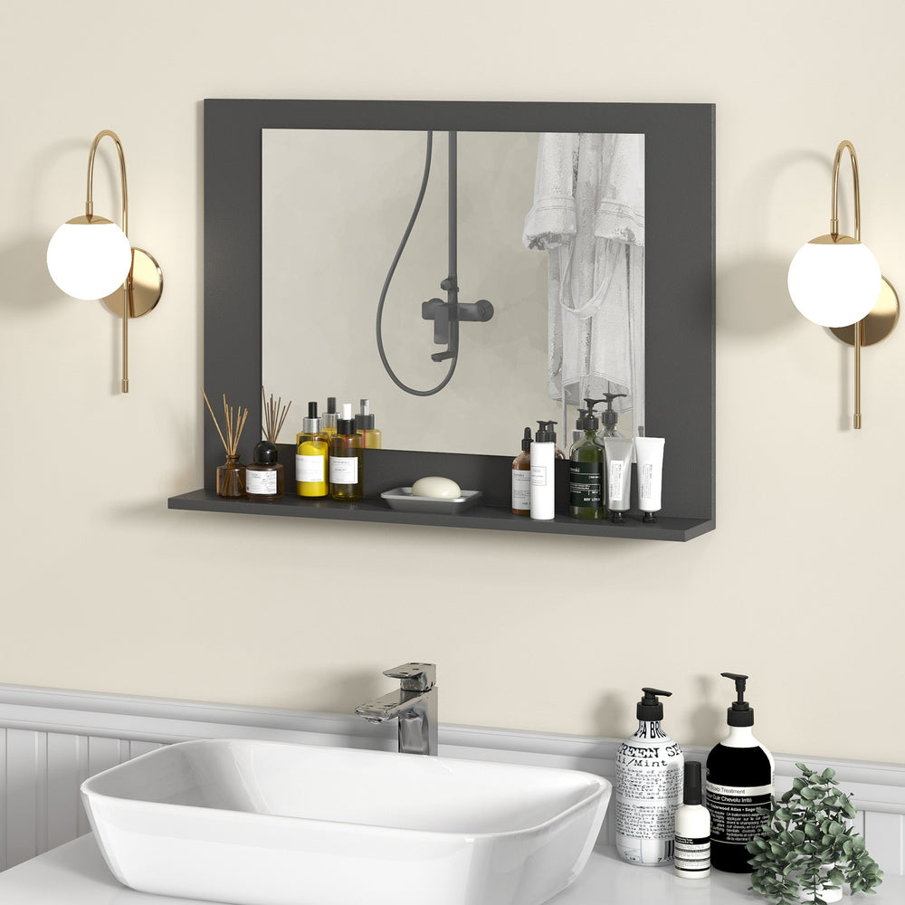 Rectangle Bathroom Mirror with Shelf 23.5 x 17.5 Inch and Wood Frame-Gray - Gallery View 1 of 9