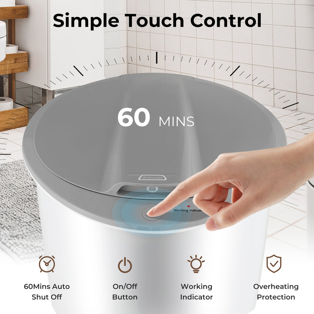 Towel warmer bucket with touch control, 60 minutes auto shut off, gray, ideal for heating towels and bathrobes.