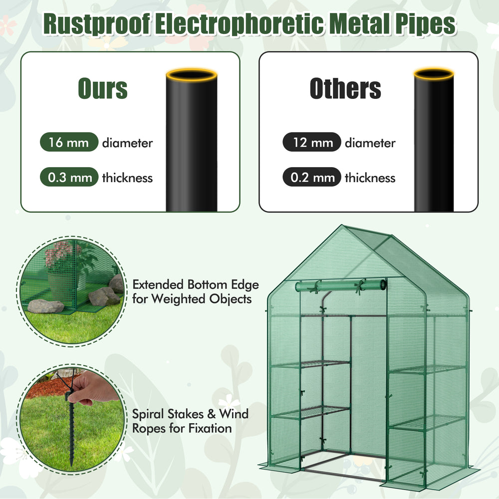 Portable 4 tier walk-in plant greenhouse with rustproof metal pipes and 8 shelves for optimal plant growth.