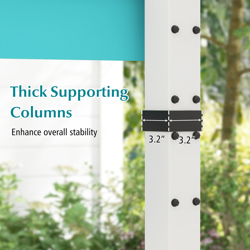 Thick 3.2" aluminum supporting columns of the outdoor pergola enhance stability and durability for outdoor use.