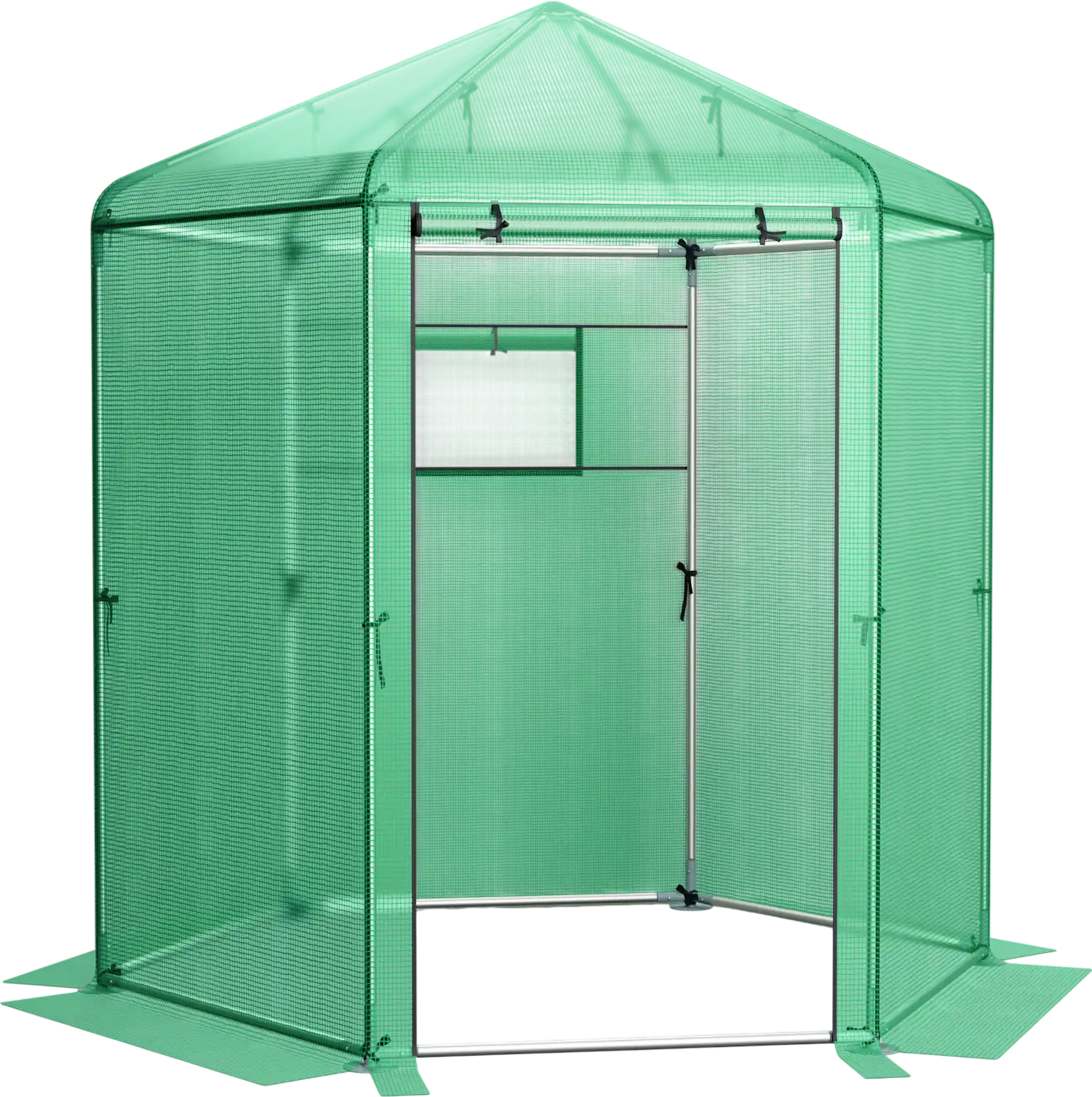 Costway Walk-In Hexagonal Greenhouse PE Cover Metal Frame 86491725 New