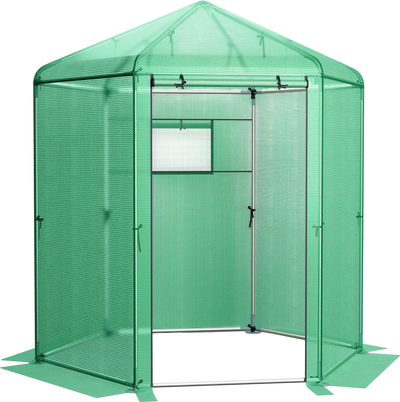 Costway Walk-In Hexagonal Greenhouse PE Cover Metal Frame 86491725 New