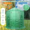 Walk-in hexagonal greenhouse with tear-proof PE cover and metal frame, featuring roll-up door and windows for.