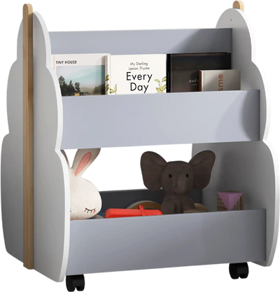 Costway Kids Wooden Bookshelf Universal Wheels Gray 31845679 New