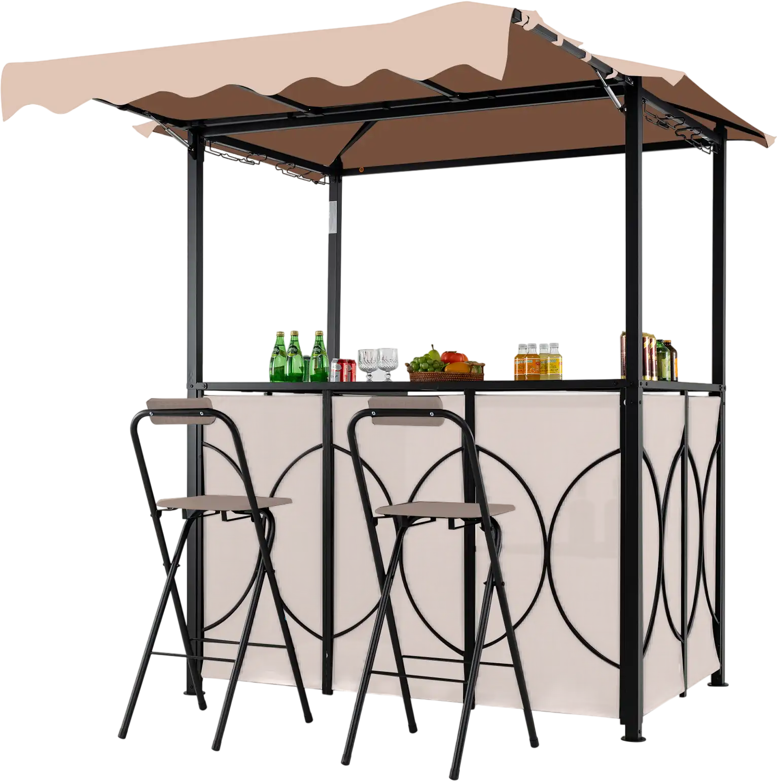 Costway 3-Piece Outdoor BBQ Grill Gazebo w/ Awning Double-Tier Soft Top Bar Set 457639218 New