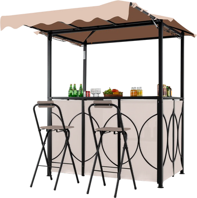 Costway 3-Piece Outdoor BBQ Grill Gazebo w/ Awning Double-Tier Soft Top Bar Set 457639218 New