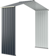 Outdoor storage shed extension kit for 7 ft shed width, made of premium color coated steel, adds 14.7 ft² storage space.