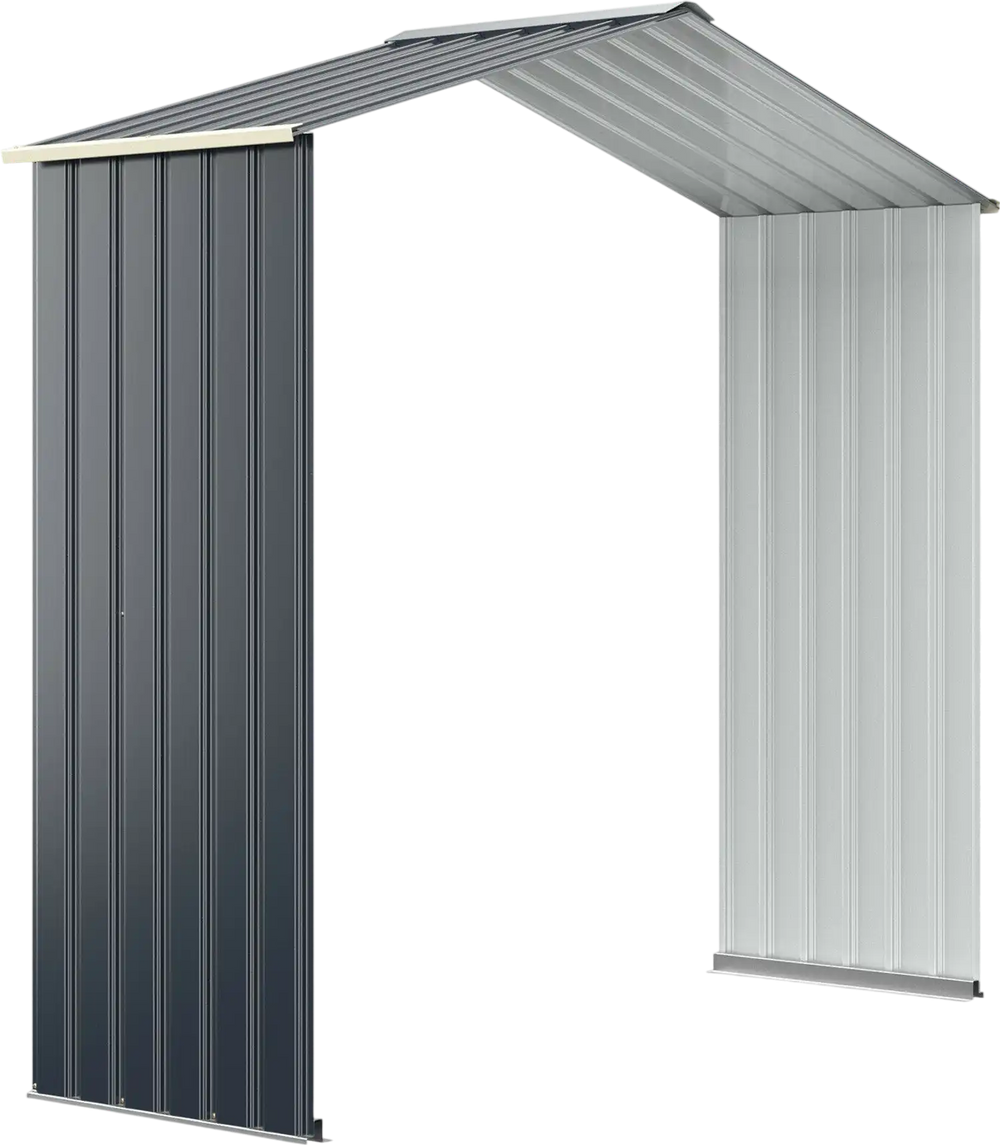 Outdoor storage shed extension kit for 7 ft shed width, made of premium color coated steel, adds 14.7 ft² storage space.