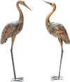 Set of 2 Crane Garden Statues Standing Metal Crane Sculptures Bird