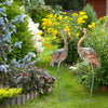 Set of 2 metal crane garden statues with U-shaped stakes, featuring delicate feathers for charming outdoor decoration.