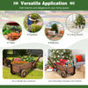Wooden wagon planter box with wheels in rustic brown, ideal for outdoor gardening or indoor decoration with plants.