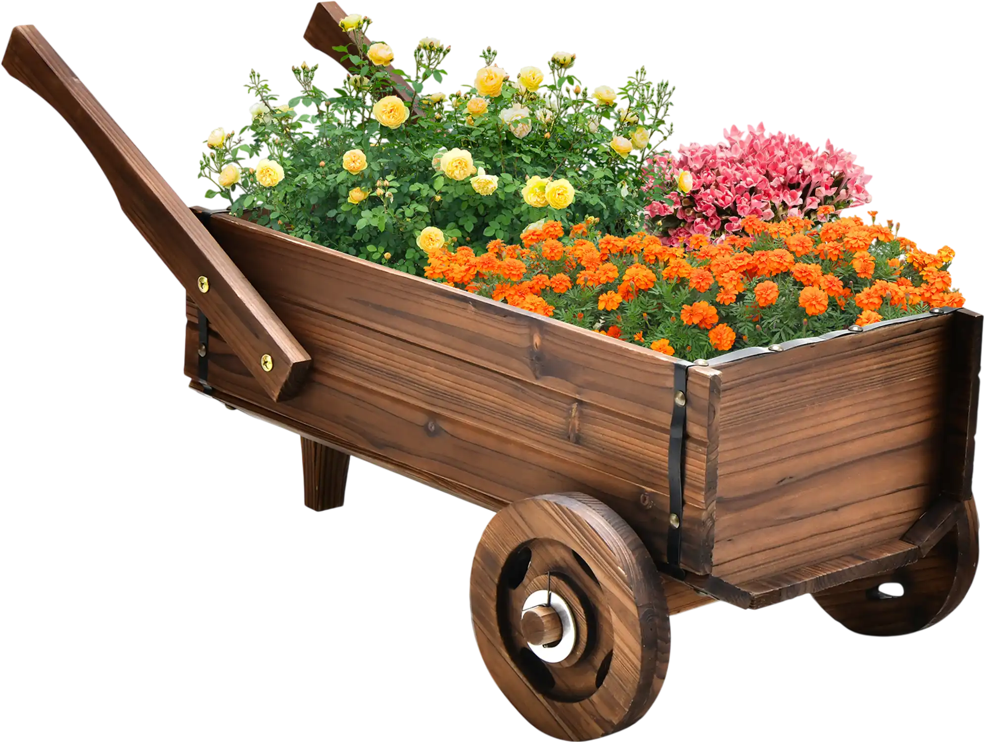 Costway Wooden Wagon Planter Box w/ Wheels Handles Drainage Hole 72956438 New