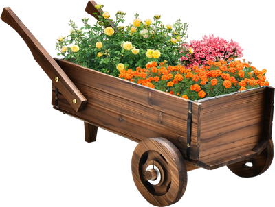 Costway Wooden Wagon Planter Box w/ Wheels Handles Drainage Hole 72956438 New