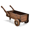 Wooden wagon planter box in rustic brown with wheels and handles, ideal for indoor or outdoor plant display.