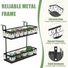 Flower pot holder with adjustable hooks and 2 planter baskets, featuring a sturdy metal frame for outdoor use.