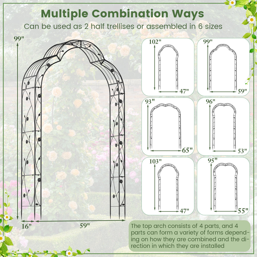 Garden arch arbor trellis in black for climbing plants, featuring a sturdy metal frame and elegant design for outdoor.