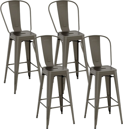 Costway Set of 4 Stackable Metal Bar Height Stools w/ Removable Backrest 93687405 New