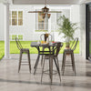 Set of 4 stackable metal bar height chairs with removable backrests, featuring a gunmetal finish for versatile dining.